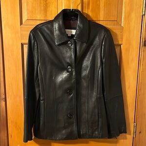Liz Claiborne Black Leather Jacket Classic Tailored Style